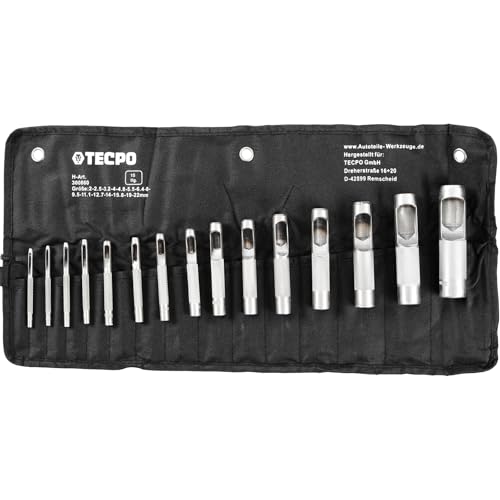 TECPO Locheisen-Satz, 15-teilig, Ø 2–22 mm, aus gehärtetem Carbonstahl, präzise Lochungen in Leder, Textilien und Papier, Lochpfeifen, Hohlzylinder, Lochstanzen Werkzeug Set, Lochschneider Satz TECPO Locheisen-Satz, 15-teilig, Ø 2–22 mm, aus gehärtetem Carbonstahl, präzise Lochungen in Leder, Textilien und Papier, Lochpfeifen, Hohlzylinder, Lochstanzen Werkzeug Set, Lochschneider Satz von TECPO