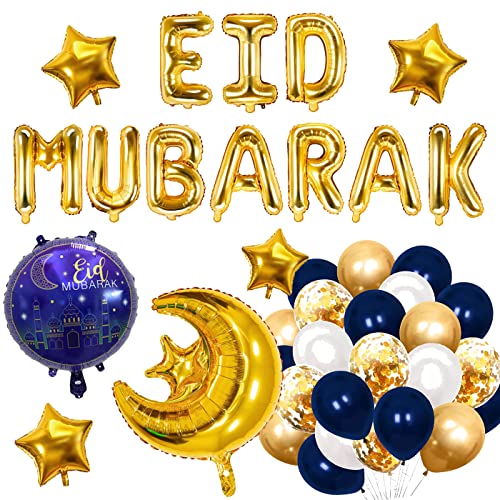 TEDORU XXL Eid Mubarak Deko-Set | 45-teilige Ramadan Dekoration mit XXL Folienluftballons, Konfetti-Ballons und Luftballons von TEDORU