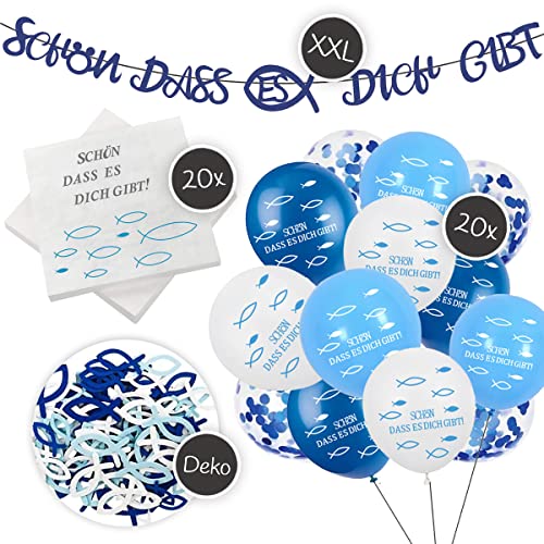 XXL Deko-Set zu Konfirmation/Kommunion/Taufe | XXL Girlande "Schön dass es dich gibt", Luftballons, Fische-Tischdeko, Servietten | Christliches Design XXL Deko-Set zu Konfirmation/Kommunion/Taufe | XXL Girlande "Schön dass es dich gibt", Luftballons, Fische-Tischdeko, Servietten | Christliches Design von TEDORU