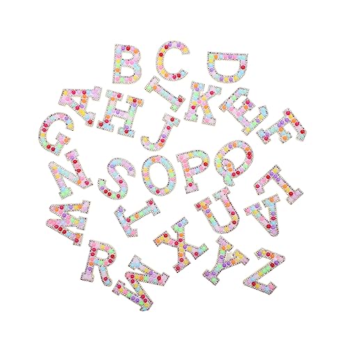TEHAUX 1 Satz Buchstaben Stoffaufkleber Stoffaufnäher Stickbuchstaben Aufnäher Stickpatch Bestickter Aufnäher Buchstabenaufkleber Basteln Nähen Zubehör Reparatur Strass 26 Stück von TEHAUX
