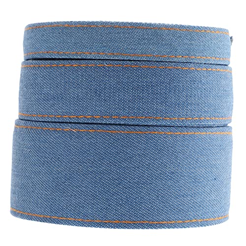TEHAUX 1 Satz Denim -stoff -gurtband Seidenband Ribbon Bastelmaterial Dekobänder Blaues Drahtband Bänder Für Handwerk Diy -verpackungsband Denim Aus Polyester-baumwolle Blue 3 Stück von TEHAUX