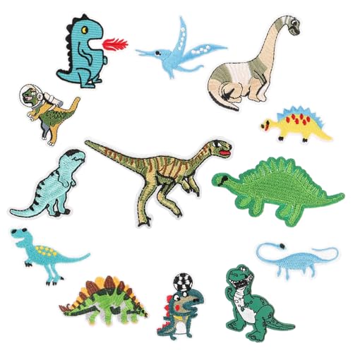 TEHAUX 1 Satz Dinosaurier Nähflicken Dinosaurier Kostümspielzeug Dinosaurier Nähflicken Bestickte Applikationsflicken Aufkleber Füller Dinosaurier Autodekor Dekorative 13 Stück von TEHAUX