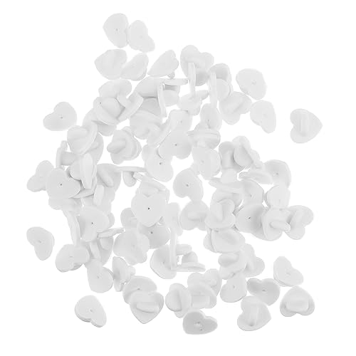 TEHAUX 1 Satz Herzförmige Brosche Praktische Anstecknadeln Stiftkappe Brosche Diy Werkzeug Pin Zurück Halten Kupplungsbacken Halter Für Stift Gummi Weiß 100 Stück von TEHAUX