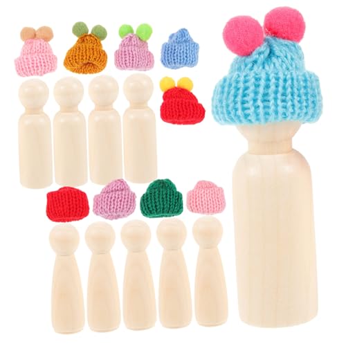 TEHAUX 1 Satz Holzspielzeug Kinderhüte Peg-puppen Menschen Wohnaccessoires Mädchen Hut Leute Mit Hüten Festnageln Malerei Einfache Steckpuppen Dolly Heringe Winzig Puppenkörper Garn von TEHAUX