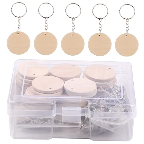 TEHAUX 1 Satz Rundes Holzplättchen Set für DIY Schlüsselanhänger Unbeschichtet Stabilem Holz zum Bemalen Basteln für für Haustiere von TEHAUX
