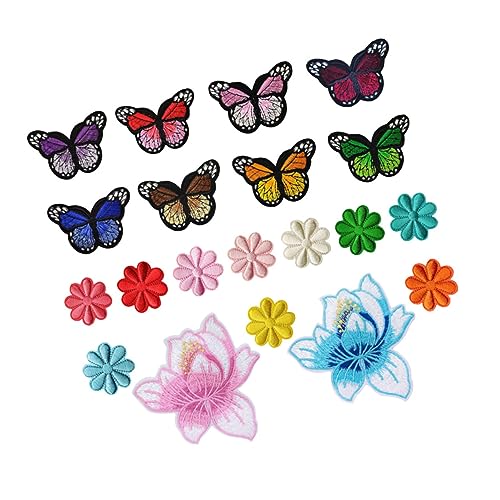 TEHAUX 1 Satz Schmetterlingsblumenbeet Flicken Aufnähen Applikationen Für Kleidung Stereoskopischer Kleidungsfleck Patch-aufkleber Für Kleidung Blumenapplikationen Stoffzubehör 20 Stück von TEHAUX