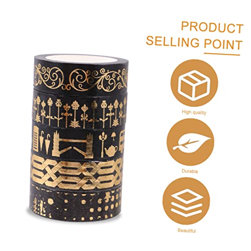 TEHAUX 1 Satz Washi-tape Bunt Papier Goldenes Metallband Dekoration Dekoratives Klebeband Dünn Farbig Glänzend Goldfolie Band Süß Verpackung Farben Tagebuch-dekorband Schwarz 5rollen von TEHAUX