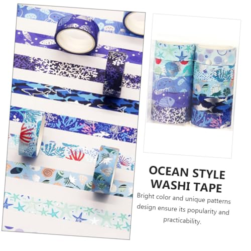 TEHAUX 10 Rollen Ocean Washi Tape mit Meeresmuster DIY Papier Klebeband für Scrapbooking Geschenkverpackung und Urlaub Dekoration Farbenfrohes Masking Tape für Kreative Bastelprojekte von TEHAUX