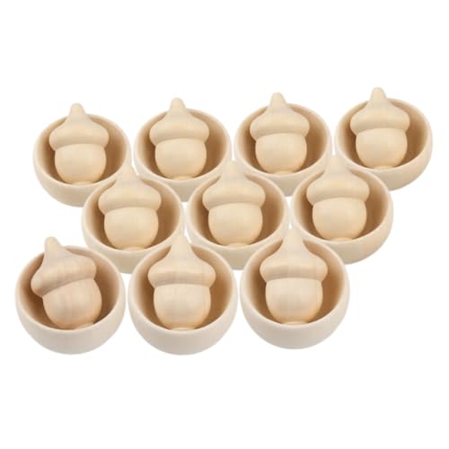 TEHAUX 10 Sätze Unfertige Holzschalen und Eicheln zum Bemalen Pädagogisches DIY Bastelset für originelles Holzspielzeug Fantasie und Kreativität Langlebig und Robust von TEHAUX