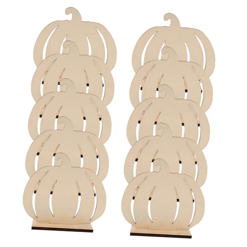 TEHAUX 10 Stück Kürbis Dekorationen Halloween- Kürbiskornament Halloween-Minilaterne Faux Pumpkins Kürbisskulptur Thanksgiving-Kürbis-Dekoration kleine Kürbisse Holz Beige von TEHAUX
