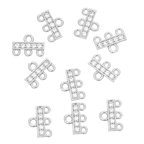 TEHAUX 10 Stück Mehrfach Strang Schmuckverschluss mit Zirkonia Langlebiger Layering Connector für Halsketten und Armbänder Mehrreihiger Kettenverbinder Silberfarben für Damen Sicher und von TEHAUX