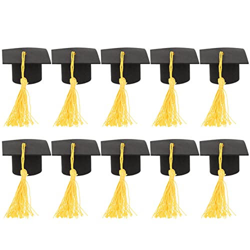 TEHAUX 10 Stück Mini-Bachelor-Hutkappen-Kuchenaufsatz Mini-Abschlusskappenhüte Mit Gelben Quasten Diy-Absolventenkappen-Dekoration Party-Flaschenaufsätze von TEHAUX