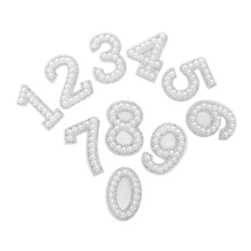 TEHAUX 10 Stück Strass-flicken Mit Kunstperlen, Zahlen-patches 0–9, Zum Aufbügeln, Für Diy-kleidungsdekor, Weiße Aufkleber Für Hüte, Taschen, Jeans, Schuhe, Hemden, Handys von TEHAUX