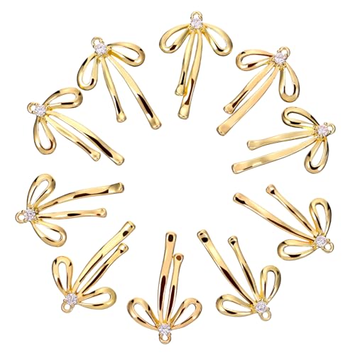 TEHAUX 10 Stück Teiliges Goldfarbene Schleifenanhänger mit Funkelnden Strasssteinen Kupferne Schmuckanhänger für DIY Halsketten Armbänder und Bastelprojekte Poliert Langlebig und von TEHAUX