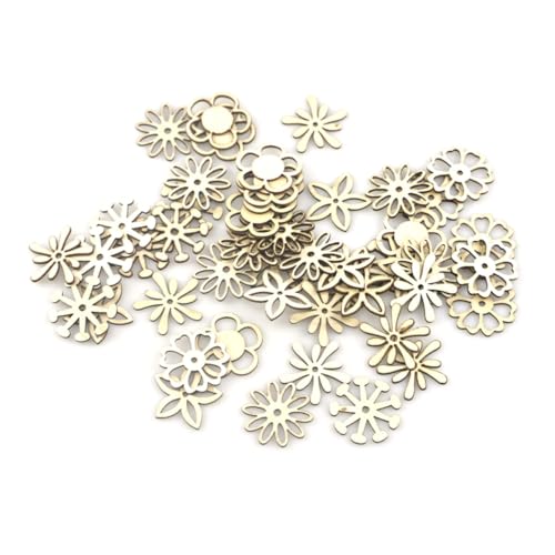 TEHAUX 100 Stück DIY Holzscheiben Blumenform Holzstücke Holzdeko Bastelset für Kreative Holzfiguren für Scrapbooking und Kunstprojekte Holzblätter Deko Zubehör von TEHAUX