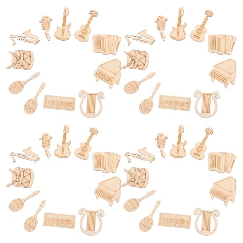 TEHAUX 100 Stück DIY Holzscheiben Musikinstrument Form Natürliche Holzplättchen für Kreative Bastelprojekte für Dekoration und Handwerk von TEHAUX