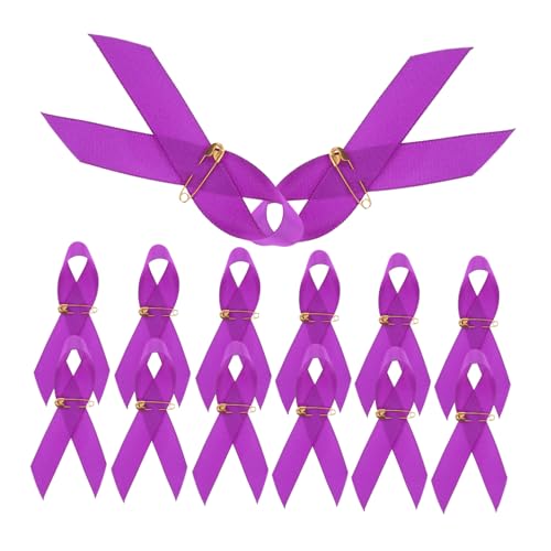 TEHAUX 100 Stück Lila Satin Awareness Broschen mit Sicherheitsnadel Langlebige Leichte Charity Ribbon Pins für Häusliche Gewalt und Krebsbewusstsein Geeignet für Soziale Events von TEHAUX