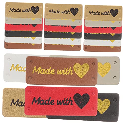 TEHAUX 100Stücke PU Leder Etiketten mit Tags für DIY Kleidung Häkeln und Basteln von TEHAUX