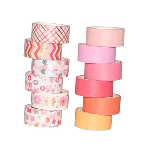 TEHAUX 12 Rollen Buchalbum Papierband Scrapbook Klebeband Bling Abdeckband Basteln Transparentes Rouge Tagebuch Aufkleberband Scrapbook Zubehör Pastell von TEHAUX