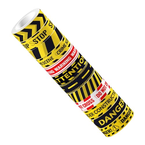 TEHAUX 12 Rollen Selbstklebendes Warnband Set für Scrapbooking und DIY Transparentes Klebeband mit Bauarbeiter warnsprüchen Vielseitiges Bastelband für Planer Tagebuch und Fotoalben von TEHAUX
