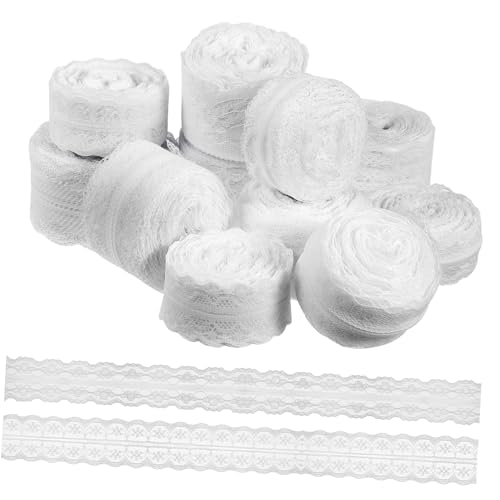 TEHAUX 12 Rollen Spitzenband Satinband Spitzenbänder Zum Basteln Bänder Für Handwerk Dickes Band Schleife Geschenkband Stoff Weißes Band Weiße Häkelspitze Dekorativ Blumen- Nähen Trimmen von TEHAUX