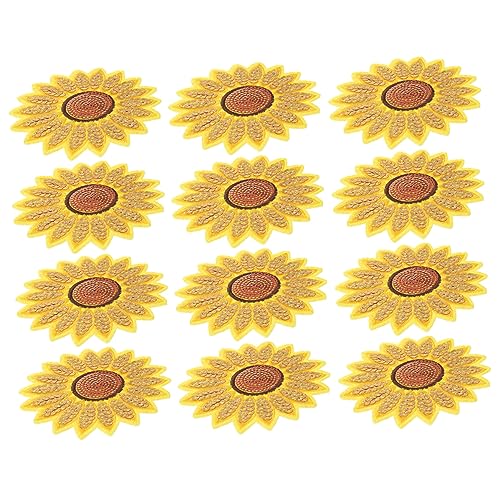 TEHAUX 12 Stück Sonnenblumen Stickerei Patches Aufbügelbare Applikationen für Kleidung Taschen und Hüte zum Reparieren und Dekorieren von Jeans und Stoffen von TEHAUX