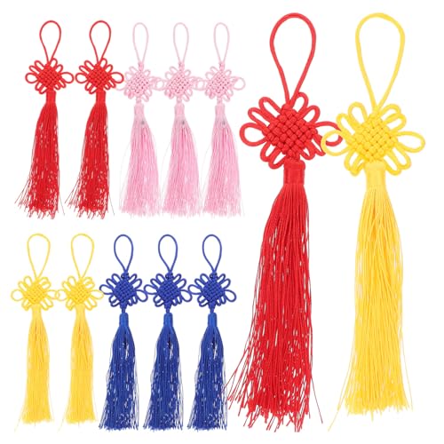 TEHAUX 12 Stück Teiliges Chinesisches Bunte Quasten DIY Anhänger Glücksbringer Rot Rosa Blau Gelb Traditionelle Frühlingsfest Ornamente Handgefertigt Kreative Basteldekoration von TEHAUX