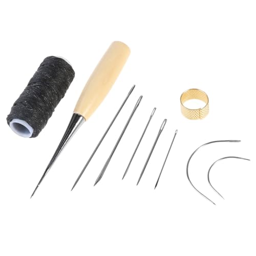 TEHAUX 12 Stück Teiliges Handgefertigtes Ledernähset mit Gewachstem Garn Ahle und Nähnadeln für Lederreparatur DIY Lederhandwerk Robustes Tragbares Lederwerkzeug für Polster Teppiche und von TEHAUX