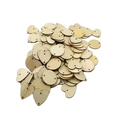 TEHAUX 120 Stück Teiliges Holzscheiben mit Doppel Rund Herzformen Natürliche DIY Holzteile für Scrapbooking Hochzeitsdeko Bastelprojekte Beschriftbar Leicht und Langlebig von TEHAUX