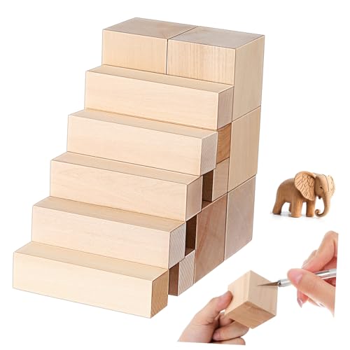 TEHAUX 13 Stück Teiliges Basswood Schnitzholz Naturbelassene Rechteckige Holzblöcke in Verschiedenen für Holzschnitzerei DIY projekte und Künstlerische Gestaltung Tragbar für Unterwegs von TEHAUX