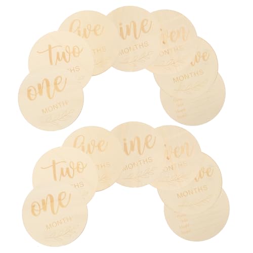 TEHAUX 14 Stück Teiliges Holz Meilensteinkarten Lasergravierte Runde Holzscheiben Langlebige Monatskarten Fotorequisiten für Neugeborene für Werdende Mütter Designs von TEHAUX
