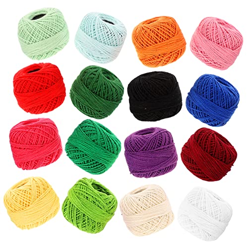 TEHAUX 16 Rollen Kreuzstichfaden Häkelgarn Größe 10 praktische Stickerei Nähgarn Stickrahmen Bausätze embroidery handwerkskunst dekoringe farbige Baumwollfaden nähen DIY Nähset Baumwolle von TEHAUX