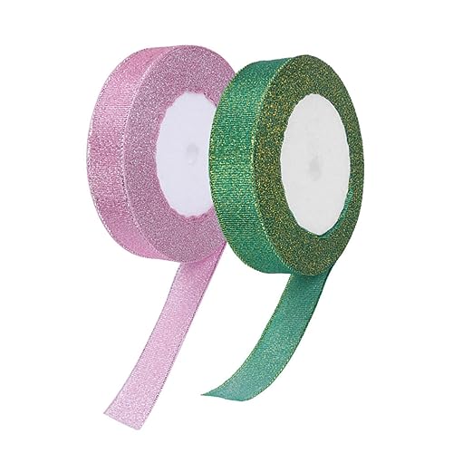 TEHAUX 2 Rollen 2cm farbige Zwiebelstreifen glänzend Basteln funkeln Schleife Dekoration seidenband ribbon geschenkband Verpackungsband präsentieren glitzerndes seidiges Band Polyester von TEHAUX