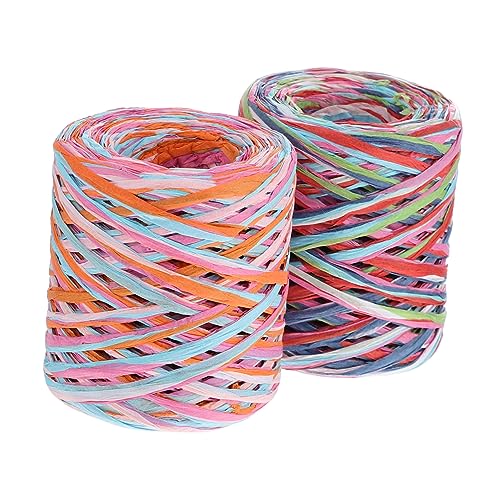 TEHAUX 2 Rollen Geflochtenes Seil geschenkband seidenband schienbeinschoner tape Blumenband farbband bandfeile Bastband Verpackung Gewebte mit weben Raffiagarn Seil aus Raffiabast Papier von TEHAUX