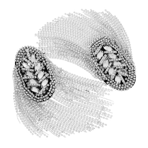 TEHAUX 2 Stück Diamant-Schulterklappe Manschette Kettenschulterabzeichen Schulterschlaufe befestigen Schulterpolster für Blazer Schulterklappen mit Quaste Schulterbaus Strasssteine Silver von TEHAUX