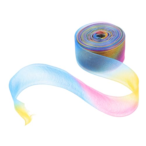 TEHAUX 2 Stück Regenbogen Farbverlauf Chiffonband Transparentes Organza Geschenkband für Basteln Party Dekoration Verpackungsschleife von TEHAUX