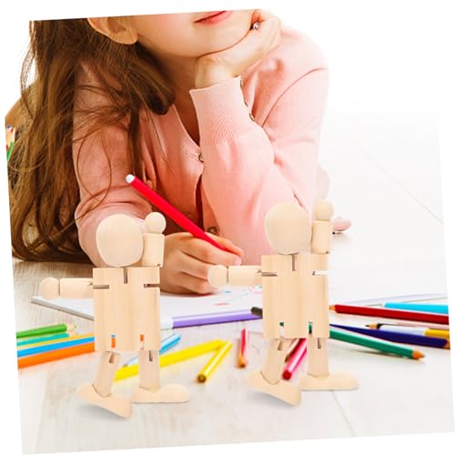TEHAUX 2 Stück Teiliges DIY Holzfiguren Bewegliche Gelenke Fröhliche Handwerksfreude Natürliche Holzdekoration für Schreibtisch Kreative Heimdeko Malbare Holzpuppe von TEHAUX