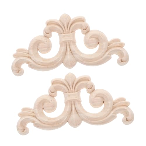 TEHAUX 2 Stück Teiliges Holzornament Unbemalte Geschnitzte Möbelapplikationen Dekorative Vintage Holz Onlay Eckverzierung für Kopfteil Wand und Schrank Handgefertigte DIY Möbel von TEHAUX