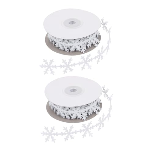 TEHAUX 2 Stück Teiliges Weihnachts Geschenkband Schneeflocken Motiv Weiß Extra Lang Zuschneidbar Hochwertiges Vliesstoff DIY Geschenkverpackung Schleifenband für Festliche Dekoration von TEHAUX