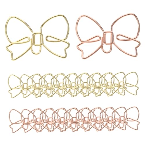 TEHAUX 20 Stück Dekorative Büroklammern im Schleifen Design Metall Papierclips Roségold und Gold Praktische Büro und Schulbedarf Vielseitige Dokumentenfixierung von TEHAUX
