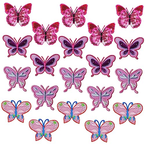 TEHAUX 20 Stück Schmetterling gestickter Aufnäher Armband-Anhänger bestickte Aufnäher mit Schmetterlingen DIY Kleidung Reparatur Aufnäher kleine Kleiderflicken zarte Eisenflecken von TEHAUX