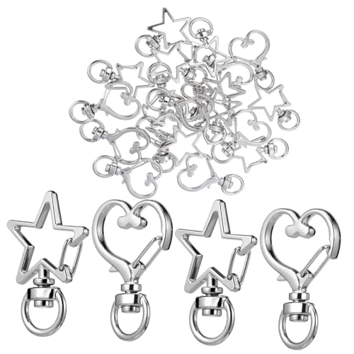 TEHAUX 20 Stück Teiliges Metall Schlüsselanhänger mit Herz und Stern Karabinerhaken Langlebige Multifunktionale Drehverschluss Clips für Schlüssel Rucksäcke Schmuck und DIY Zubehör von TEHAUX