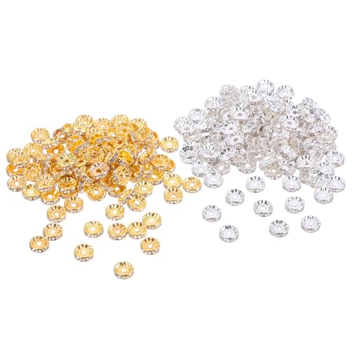 TEHAUX 200 Stück Rondelle Spacer Beads Silber Gold Funkelnde Rhinestone Perlen Für DIY Schmuckherstellung Armbänder Halsketten Ohrringe Basteln TEHAUX 200 Stück Rondelle Spacer Beads Silber Gold Funkelnde Rhinestone Perlen Für DIY Schmuckherstellung Armbänder Halsketten Ohrringe Basteln von TEHAUX