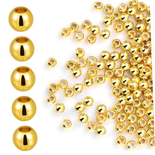 TEHAUX 200Stücke Goldfarbene Armbandperlen Runde Bastelperlen mit Großen Löchern für Schmuckherstellung für Armbänder und Ohrringe TEHAUX 200Stücke Goldfarbene Armbandperlen Runde Bastelperlen mit Großen Löchern für Schmuckherstellung für Armbänder und Ohrringe von TEHAUX