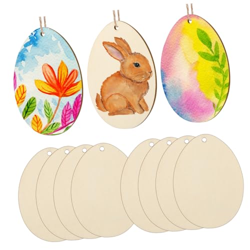 TEHAUX 20Stücke Holz Anhänger mit Hanfseil DIY Hängende Dekoration für Ostern Party Schmuck Frühlingsfest Langlebige Holzdeko für Bastelprojekte von TEHAUX