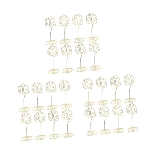 TEHAUX 24 Teiliges Metall-monstera Memo Holder Goldfarbene Tischdekoration mit Stabilem Sockel Wiederverwendbar als Namensschild Hinweis Fotohalter für Hochzeit Geburtstag Party von TEHAUX