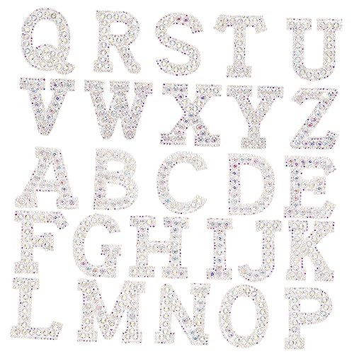 TEHAUX 26 Stück Heiße Diamant-buchstabenaufkleber Flecken Stich Buchstaben-chenille-aufnäher Patch-briefe Stoff Königlich Buchstaben Aufkleben Kleidung Gepatcht Name Strasssteine Silver von TEHAUX
