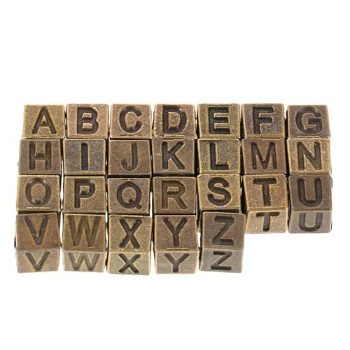 TEHAUX 26 Stück Retro -Brief Perlen quadratische Alphabetperlen A-Z-Alphabet-Buchstabenanhänger quadratische Buchstabenperlen Würfelbuchstabenperlen Würfelperlen Zinklegierung Golden von TEHAUX
