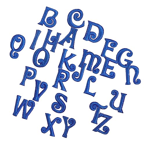 TEHAUX 26 Stück Teiliges Blaue Buchstaben Applikationen zum Aufbügeln Bestickte Stoffaufnäher für Kleidung DIY Dekoration Strapazierfähiges Material Sicher für Haut zum Reparieren und von TEHAUX