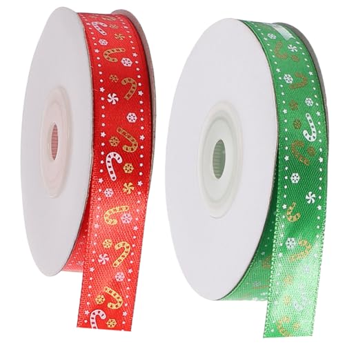 TEHAUX 2rollen Weihnachtsband Mit Cartoon-muster Für Geschenkverpackung Grün Und Rot Für Bastelprojekte Und Festliche Dekoration von TEHAUX